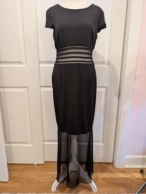 Enfocus Studio Black Mermaid Maxi Dress with Sheer Striped Waist